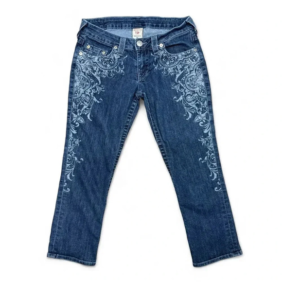 True Religion Catherdral Floral Print Capris Low Rise Cropped Jeans Size 27 - Picture 2 of 10